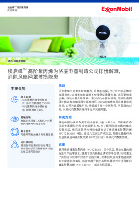 骆驼电器是菲律宾一家知名的电器制造商，因其风扇网罩在搬运和运输过程中易被损坏，0.8%的台式风扇被要求退换货，公司为此苦恼不已，希望能寻找一个更耐用、更美观的材料，以取代均聚聚丙烯用于生产风扇网罩。