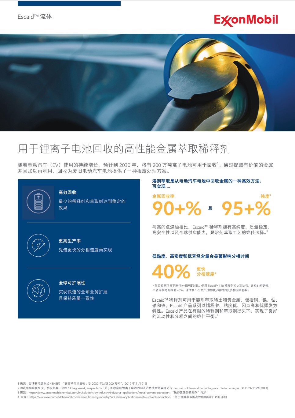 用于锂离子电池回收的高性能金属萃取稀释剂助力可持续性发展