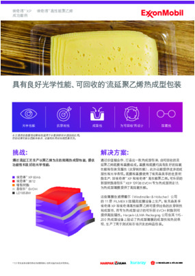 通过流延工艺生产以聚乙烯为主的阻隔热成型包装，提供功能性和良好的光学性能。(*特指在具有收集和回收热成型包装计划和设施的社区内可回收)