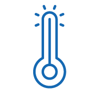 Icon of a thermometer with heat describing high-heat resistance.