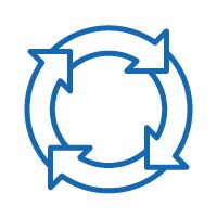 Icon of 4 arrows point towards each other making a full circle describing increases process consistency, easy processing.